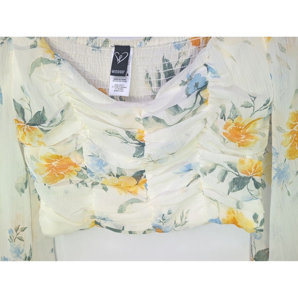 Windsor Coquette Floral Ruched Chiffon Crop Top M Romantic‎ Cottagecore Feminine - Picture 3 of 10